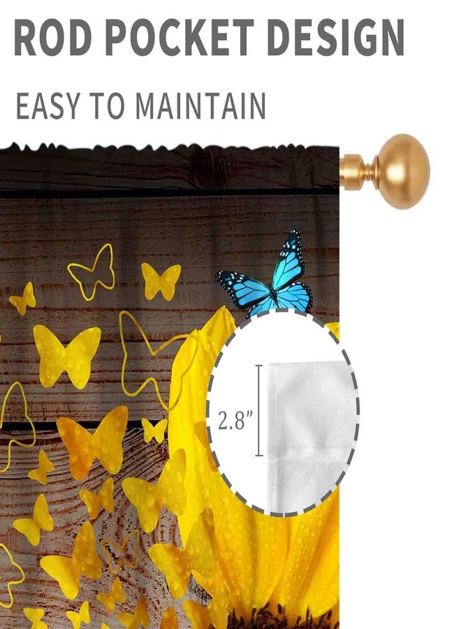 TKUYO Sunflower Curtains, Rustic Black Yellow Flower Positive Quotes Inspirational Butterfly Farmhouse Country Window Drapery Treatments for Bedroom Living Room Kitchen Bathroom 2 Panels, 42"x45" Inch - Image 5